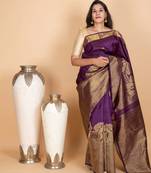 Eggplant purple and pastel green kanjivaram pattu saree