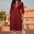 Red embroidered rayon kurta set