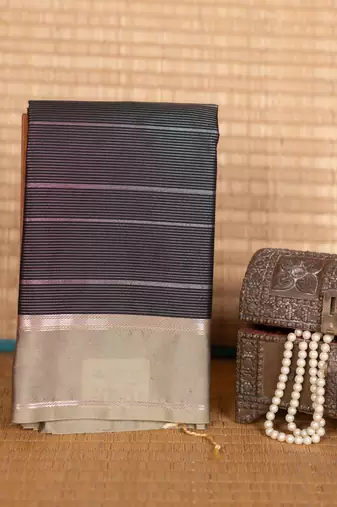 Navy blue and tea green semi silk saree