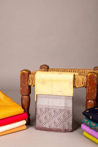 Yellow and chocolate pure touch silk saree  please change