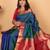 Peacock blue and magenta pure kanjivaram silk saree