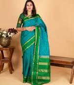 Peacock blue and forest green pure kanjivaram silk saree
