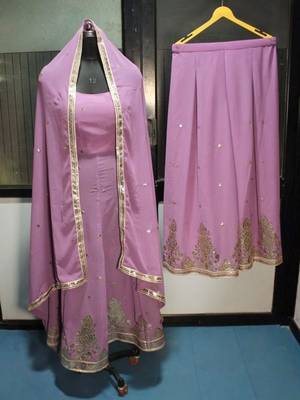 Lavender Embroidered Georgette Palazzo Suit 5