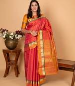 Dual tone orange and dual tone yellow pure kanjivaram silk saree