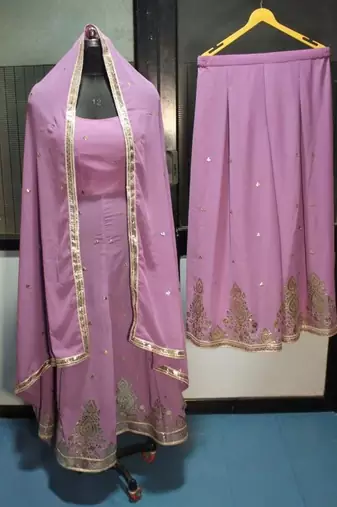 Lavender Embroidered Georgette Palazzo Suit