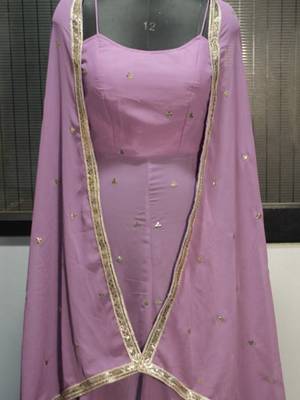 Lavender Embroidered Georgette Palazzo Suit 7