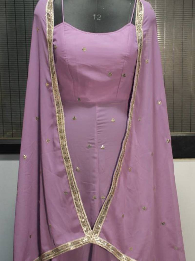 Lavender Embroidered Georgette Palazzo Suit