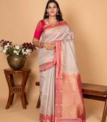 Cement grey and dual tone pink pure kanjivaram silk saree
