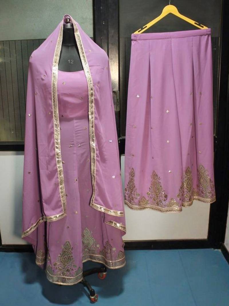 Lavender Embroidered Georgette Palazzo Suit