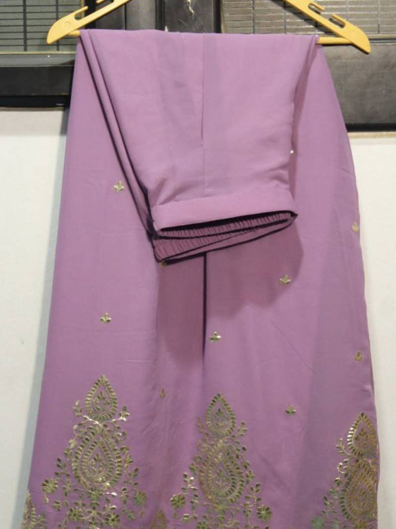 Lavender Embroidered Georgette Palazzo Suit