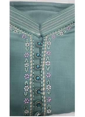 Sky blue pure cotton embroidery and pintex work kurta pyjama mens wear 4