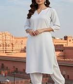 White embroidered rayon kurta set