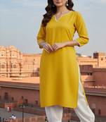Yellow embroidered rayon kurta set