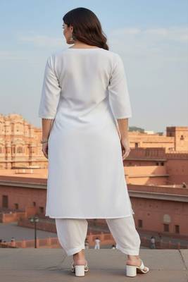 White embroidered rayon kurta set 2