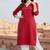 Red embroidered rayon kurta set
