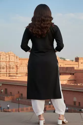 Black embroidered rayon kurta set
