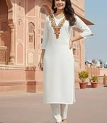 White embroidered rayon kurta set
