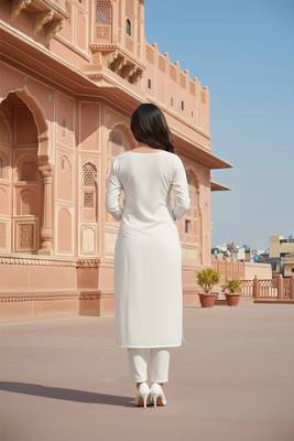 White embroidered rayon kurta set 2
