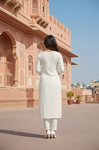 White embroidered rayon kurta set