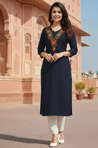 Black embroidered rayon kurta set