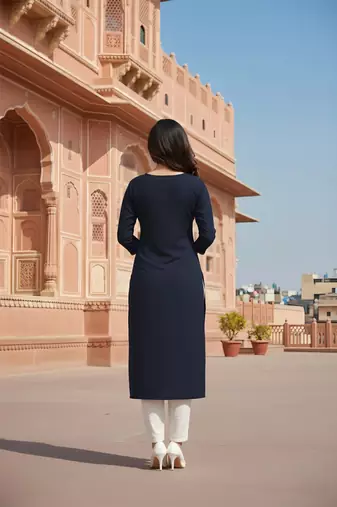 Black embroidered rayon kurta set