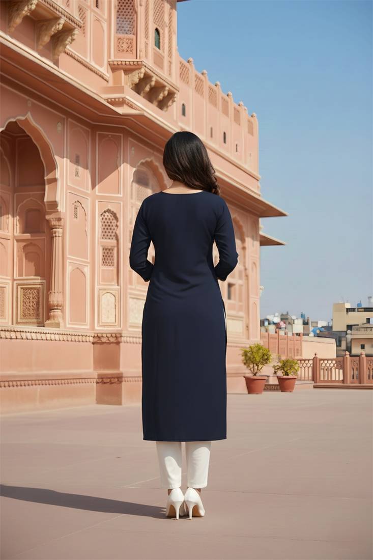 Black embroidered rayon kurta set