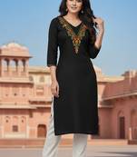 Black embroidered rayon kurta set