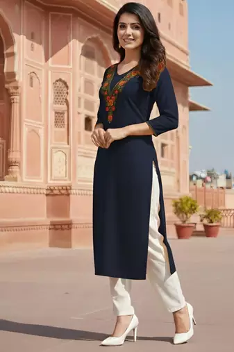 Black embroidered rayon kurta set