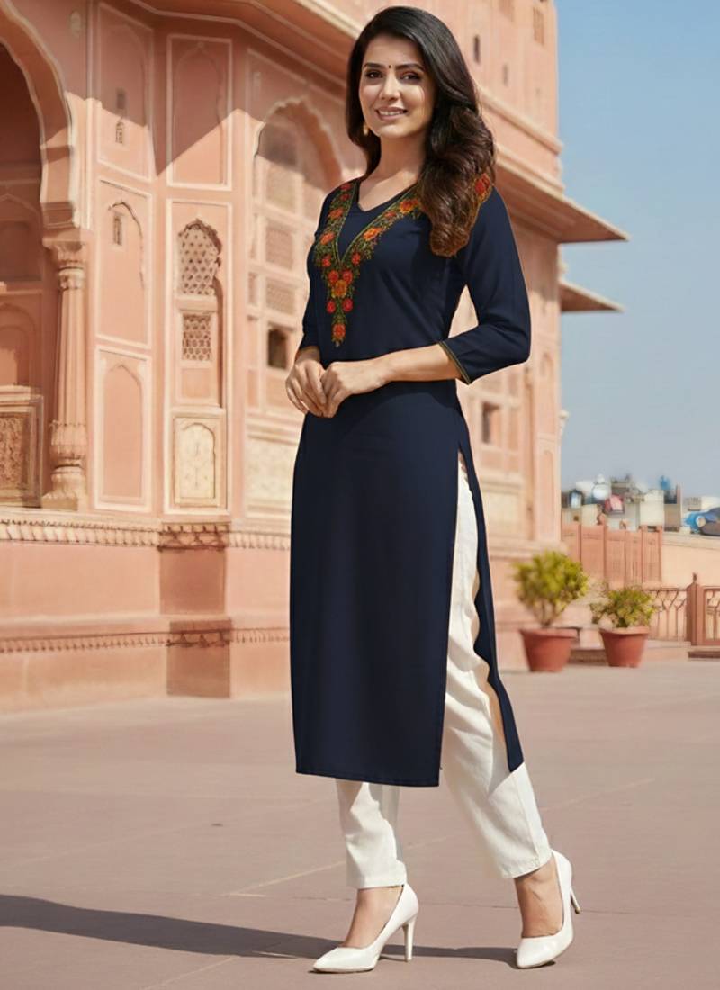 Black embroidered rayon kurta set