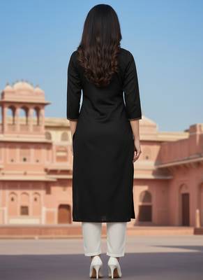 Black embroidered rayon kurta set 2
