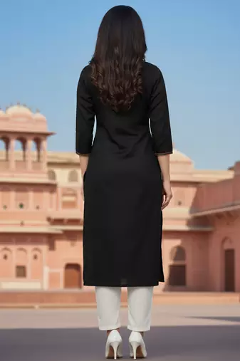 Black embroidered rayon kurta set