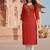Red embroidered rayon kurta set