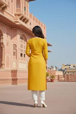 Yellow embroidered rayon kurta set 2
