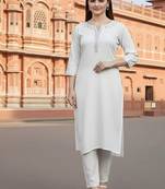 White embroidered rayon kurta set