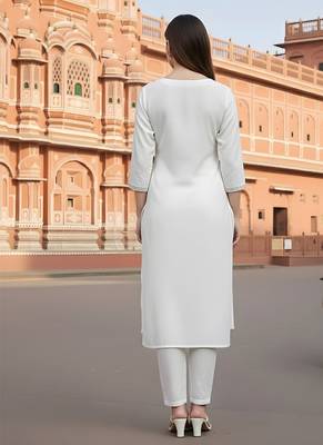 White embroidered rayon kurta set 2
