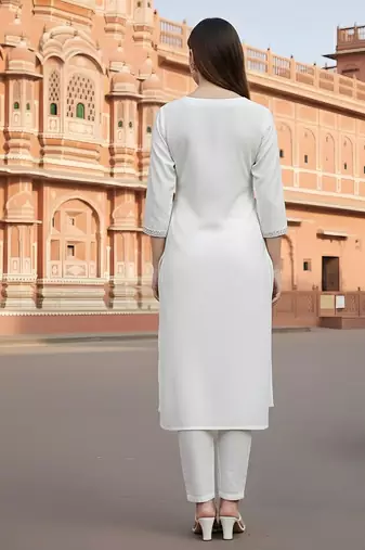 White embroidered rayon kurta set