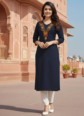 Black embroidered rayon kurta set 4