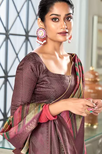 mutlicolour silk blend saree with digital print zari border