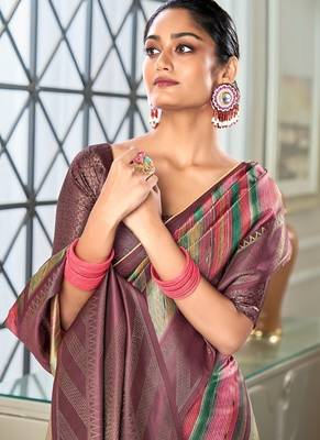 mutlicolour silk blend saree with digital print zari border 4