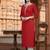 Red embroidered rayon kurta set