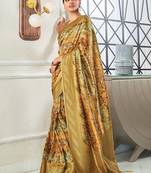 golden handloom silk blend with digital print with zari big border