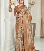 beige silk blend saree with digital print zari border