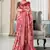 raspberry silk blend saree with digital print zari border