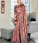maroon handloom silk blend with digital print with zari big border