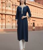Navy embroidered rayon kurta set
