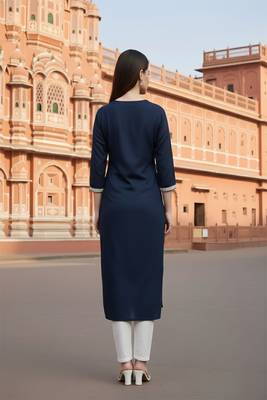 Navy embroidered rayon kurta set 2