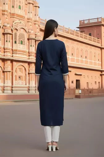 Navy embroidered rayon kurta set