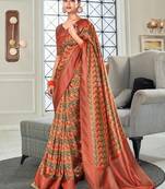 red handloom silk blend with digital print with zari big border