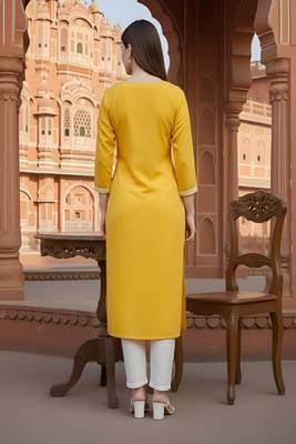 Yellow embroidered rayon kurta set 2