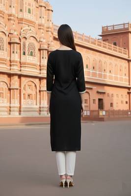 Black embroidered rayon kurta set 2